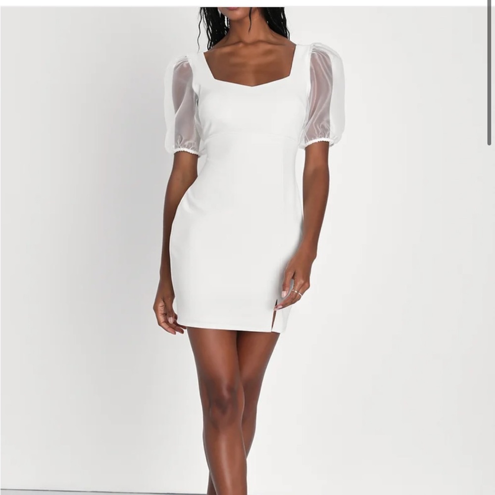 NWT Especially Luxe White Puff Sleeve Mini Bodycon Dress